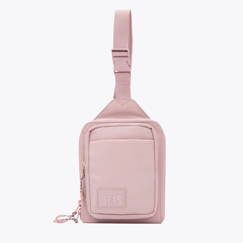 BEIS Atlas Pink Compact Nylon Crossbody Bag with Water Bottle Pocket